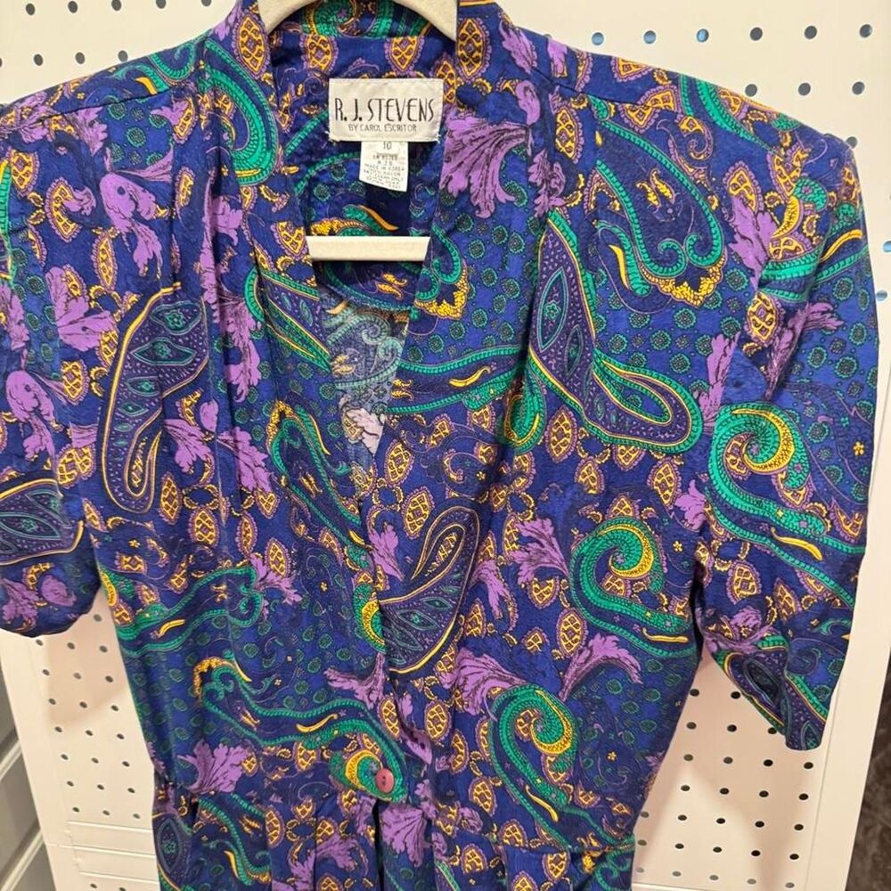 Vintage 80s R.J. Stevens Carol Escritor Paisley Rayon Midi Dress Size 10